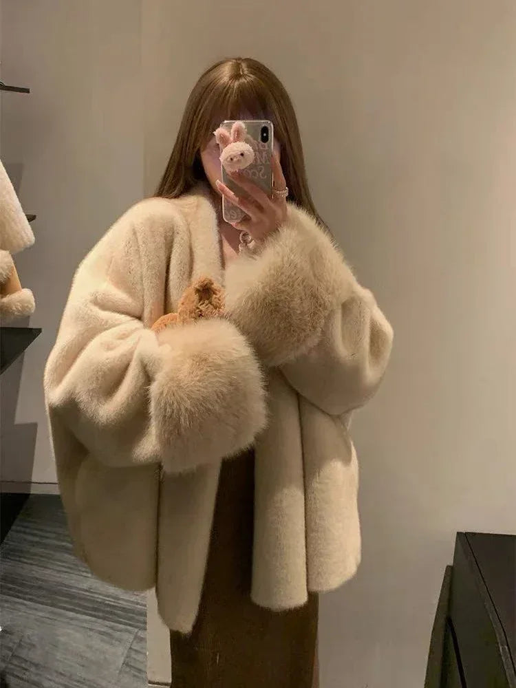 Faux Mink Fur Coat for Women Winter Thick Loose Hairy Casual Jacket Y2K Fashion Streetwear Long Sleeve Warm Fur Outerwear LadyShow.Store