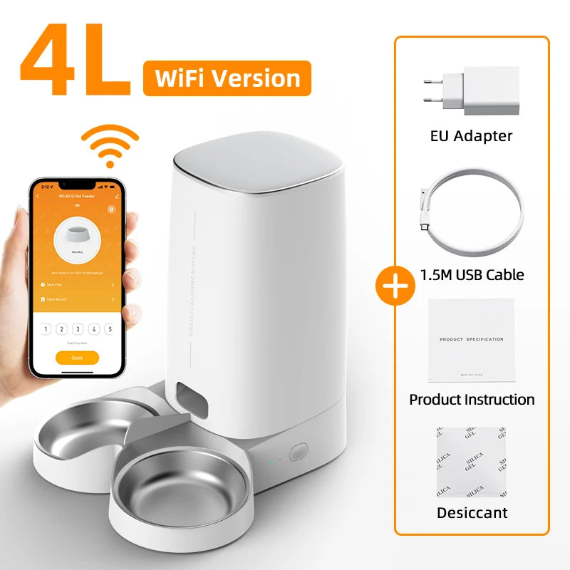 ROJECO Automatic Cat Feeder Pet Smart Cat Food Kibble Dispenser Remote Control Auto WiFi Double Feeder For Cats Dog Accessories Pi-Mart