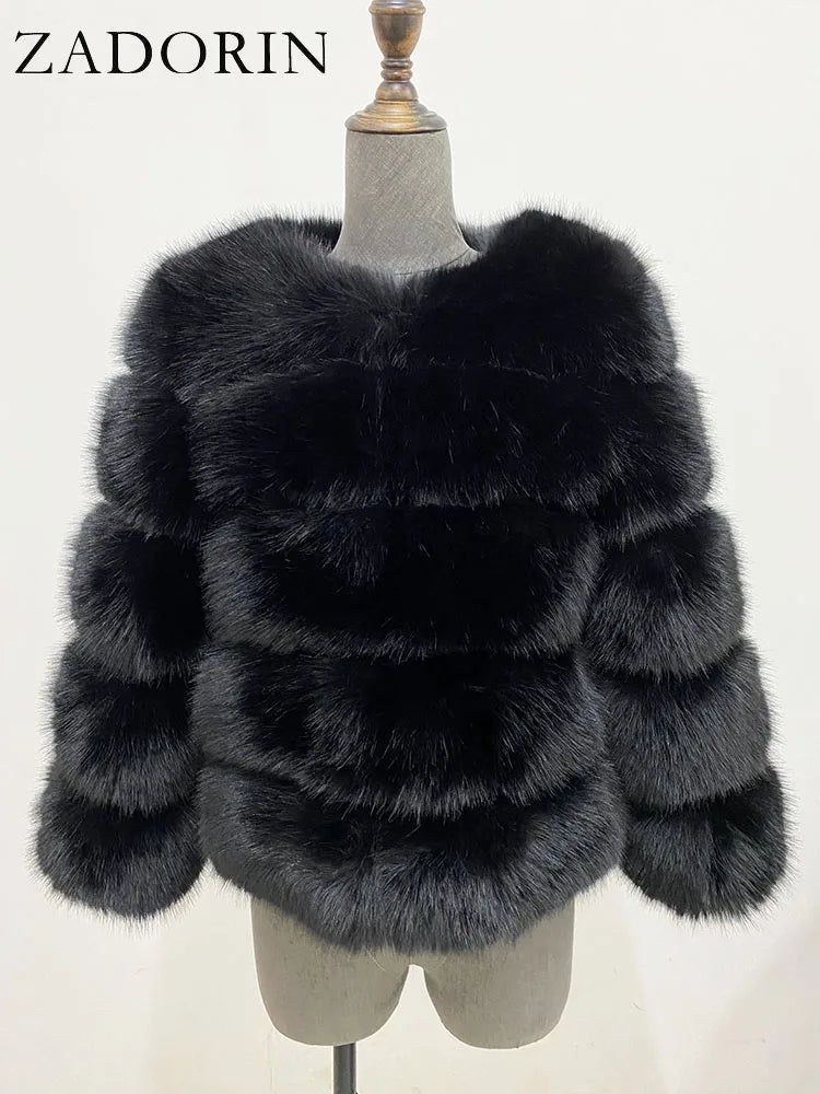 ZADORIN S-6XL Mink Coat Winter Black White Faux Fur Coat Woman Elegant Fluffy Faux Fur Jacket Top Short Fur Coats Woman Clothing LadyShow.Store