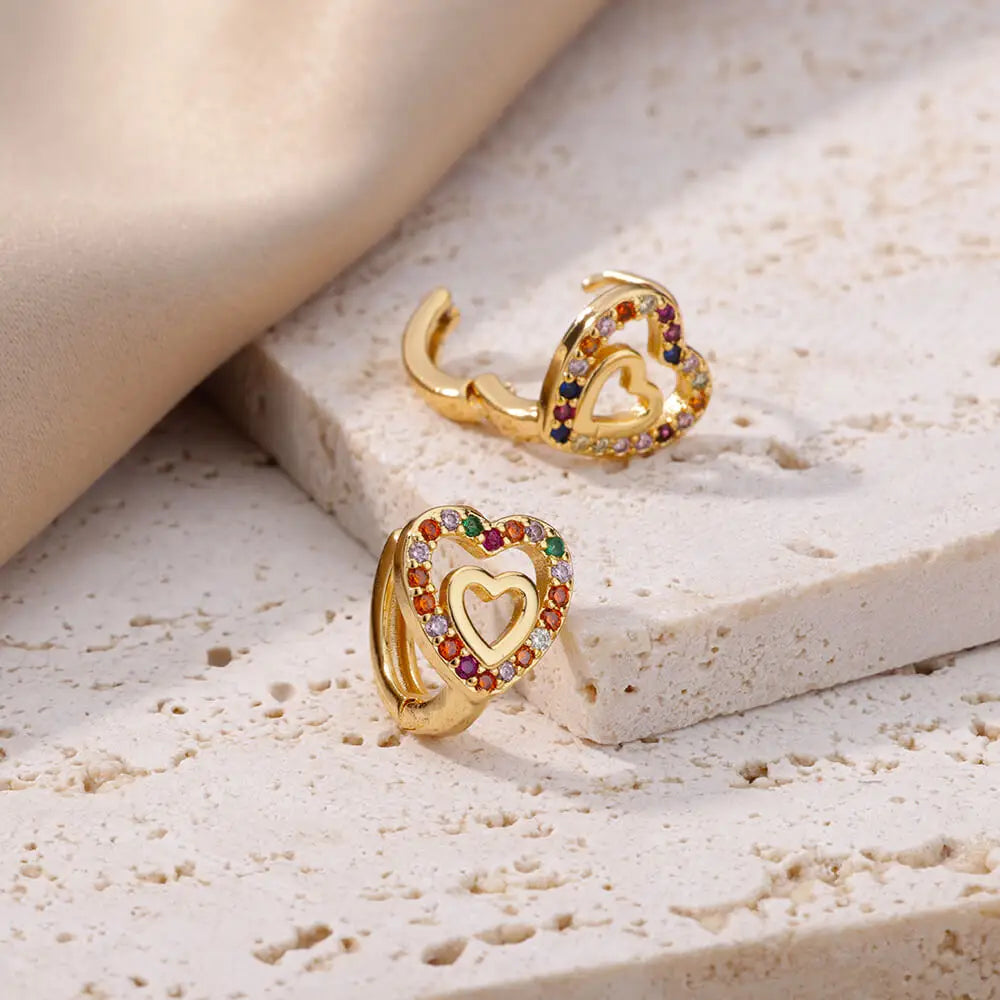 Hollow Zircon Heart Earrings For Women Stainless Steel Gold Color Heart Earring Luxury Wedding Couple Jewelry Gift Free Shipping Pi-Mart