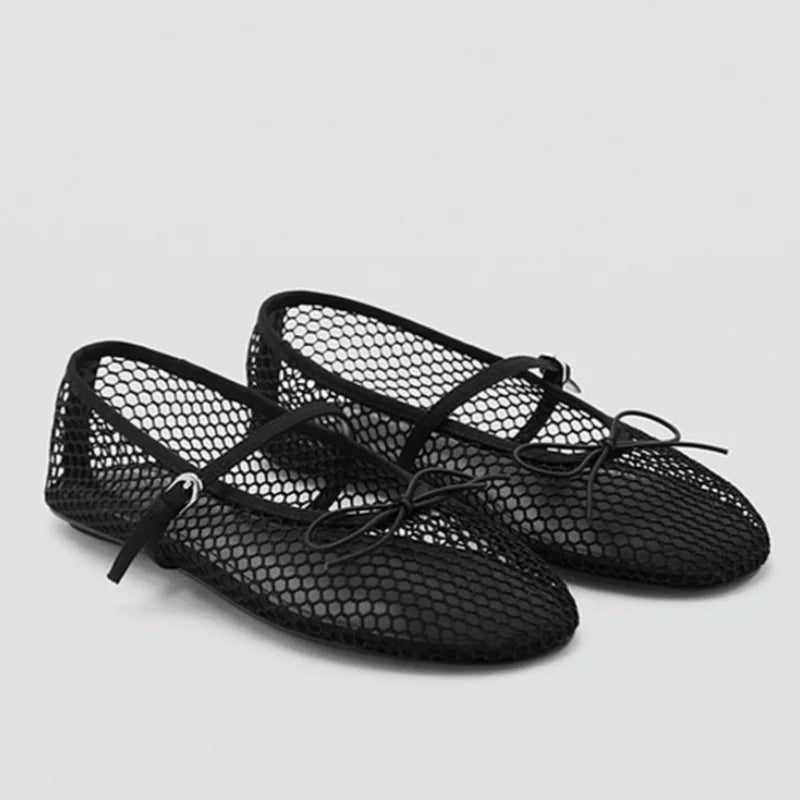 Mesh Summer Ballet Flats Shoes Women Buckle Strap Breathable 2025 New Flats Shoes Ladies Black Mary Janes Footwear Loafers LadyShow.Store