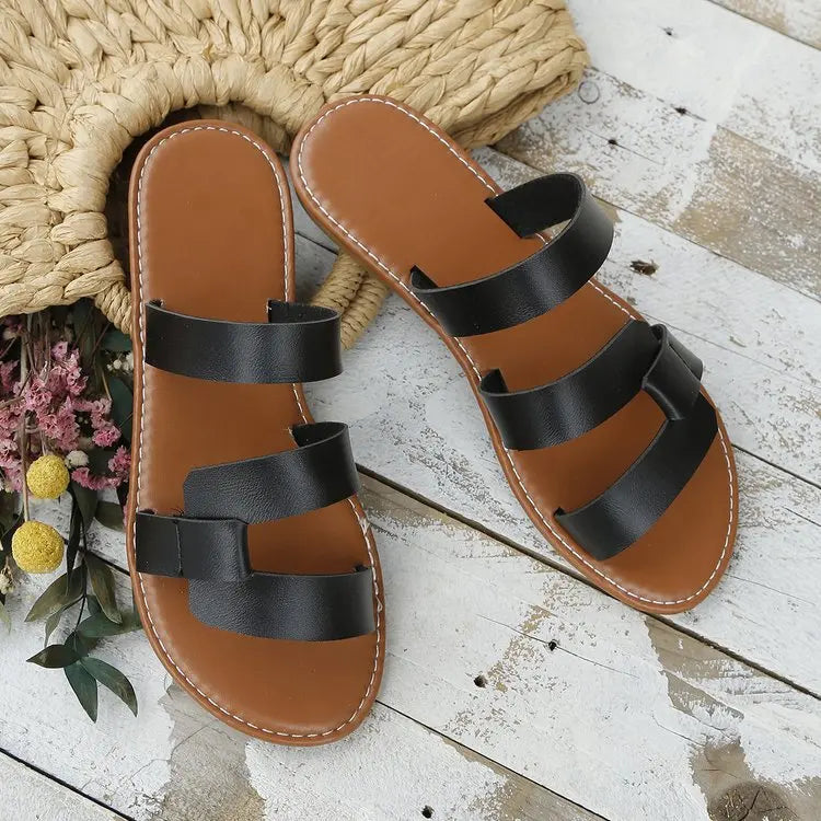 Women's Solid Color Slides, Lightweight Flat Slip On Walking Slides, Comfort Beach Slides Pi-Mart