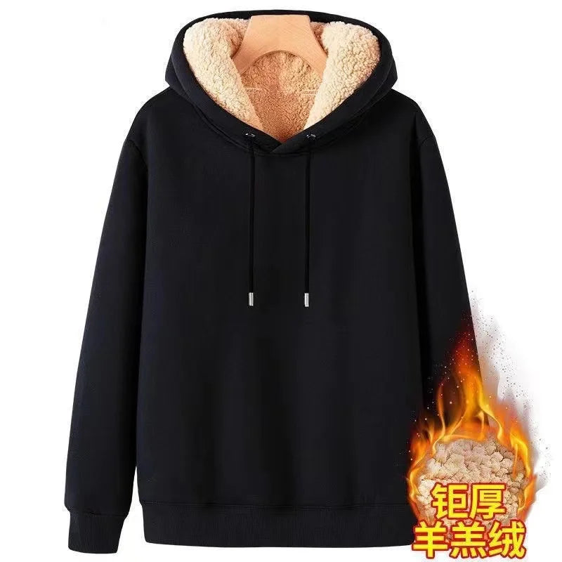 2024 Autumn and Winter New Hooded Lamb Fleece Hoodie Solid Color with Thick Fleece for Men and Women, Warm and Casual Versatile Pi-Mart