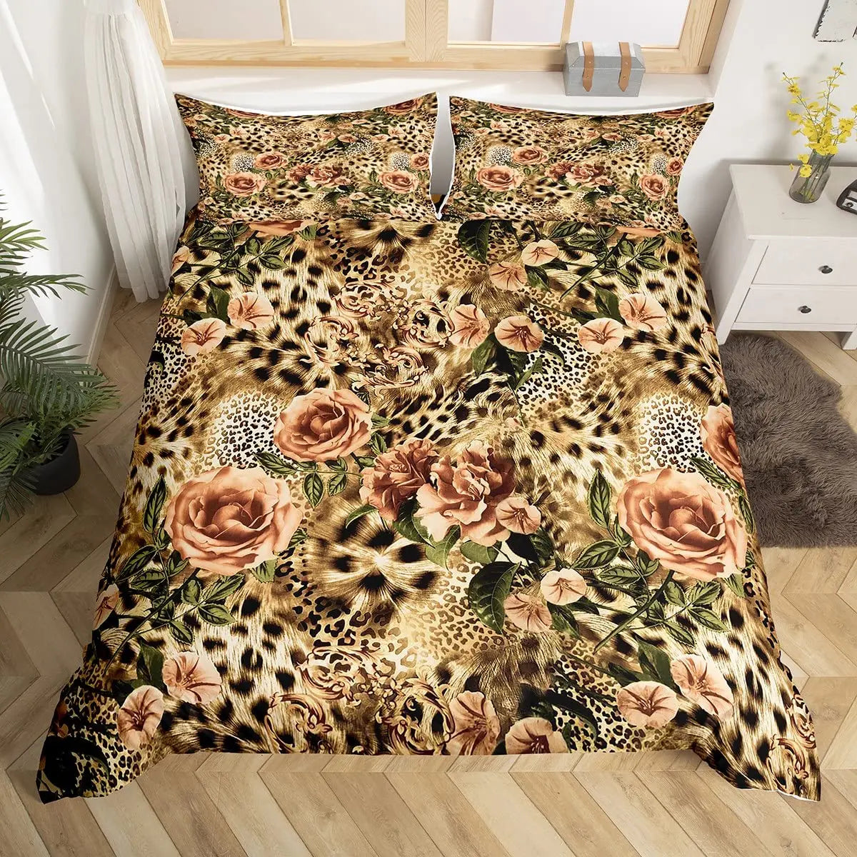 Cheetah Print Duvet Cover Set Leopard Quilt Cover Sets Queen King Size Animal Adults Boys Teenagers Home Bedding 3 Pieces Set Pi-Mart