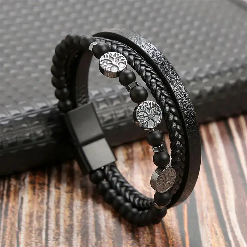 Classic Men's Leather Bracelet New Style Hand-woven Multi-layer Combination Accessory Fashion Man Jewelry Wholesale Dropshipping Pi-Mart
