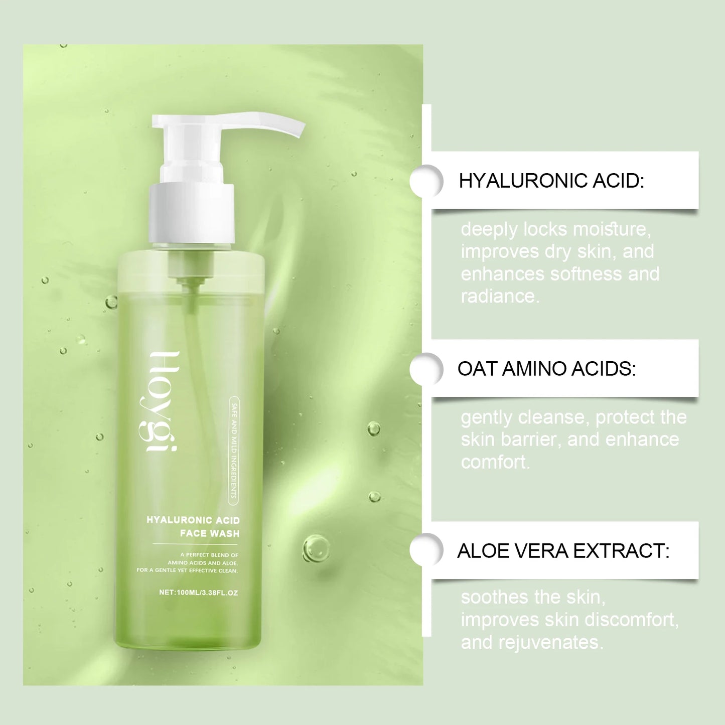 HOYGI Hyaluronic Acid Cleanser Oil Control Blackhead Remover Facial Skin Pore Cleansing Gel Brightening Exfoliating Face Wash Pi-Mart