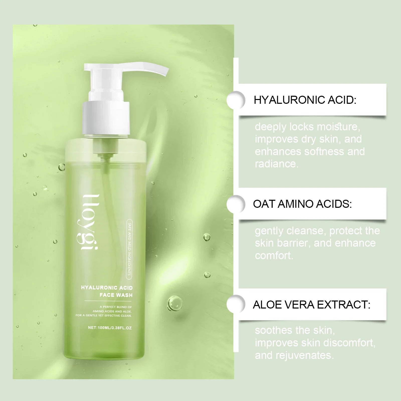 HOYGI Hyaluronic Acid Cleanser Oil Control Blackhead Remover Facial Skin Pore Cleansing Gel Brightening Exfoliating Face Wash Pi-Mart
