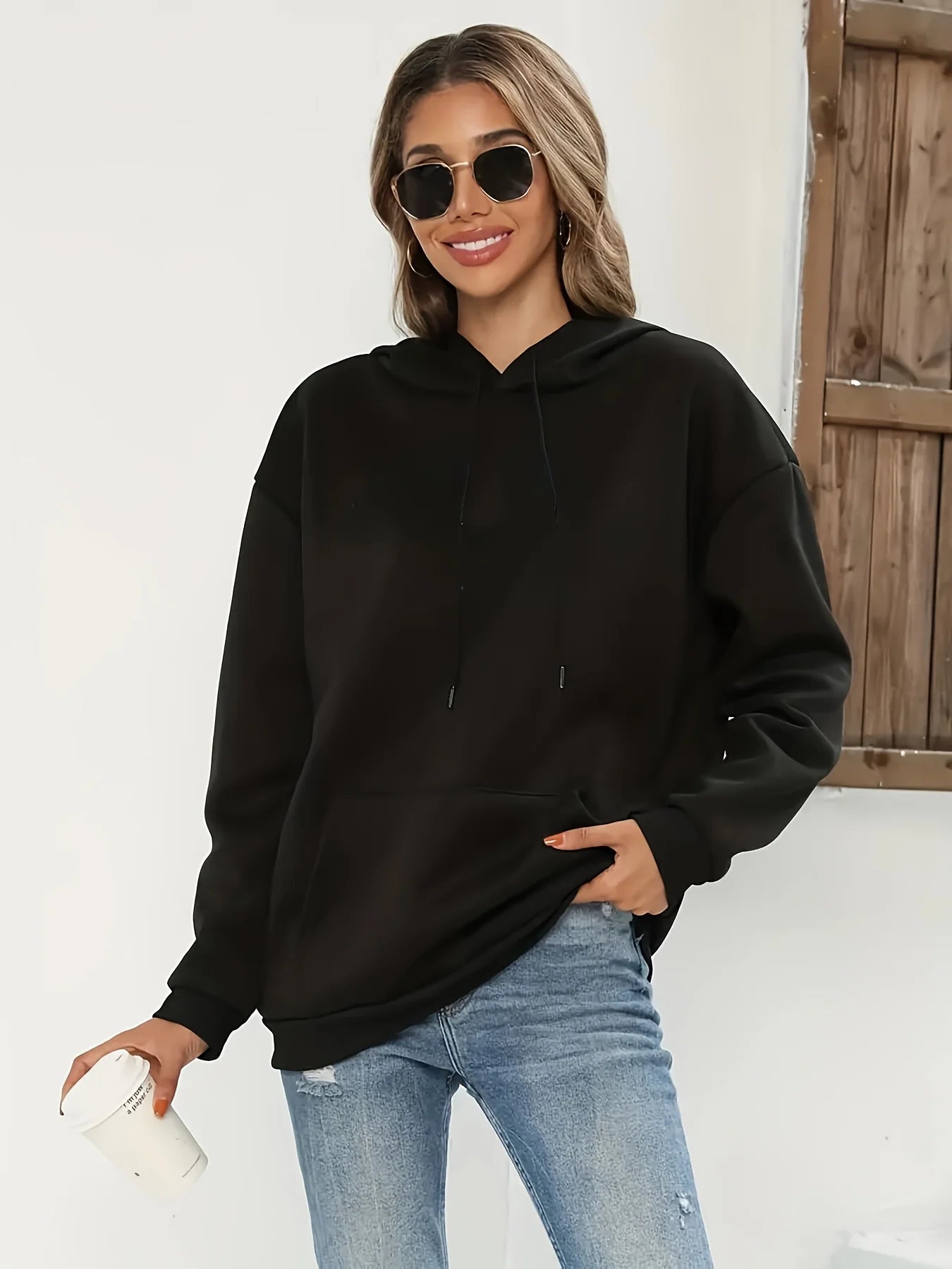 Women's Casual Hoodie with Angel Wings Graphic Drawstring Detail Kangaroo Pocket Perfect for Fall  Winter Playful Design Trendy LadyShow.Store