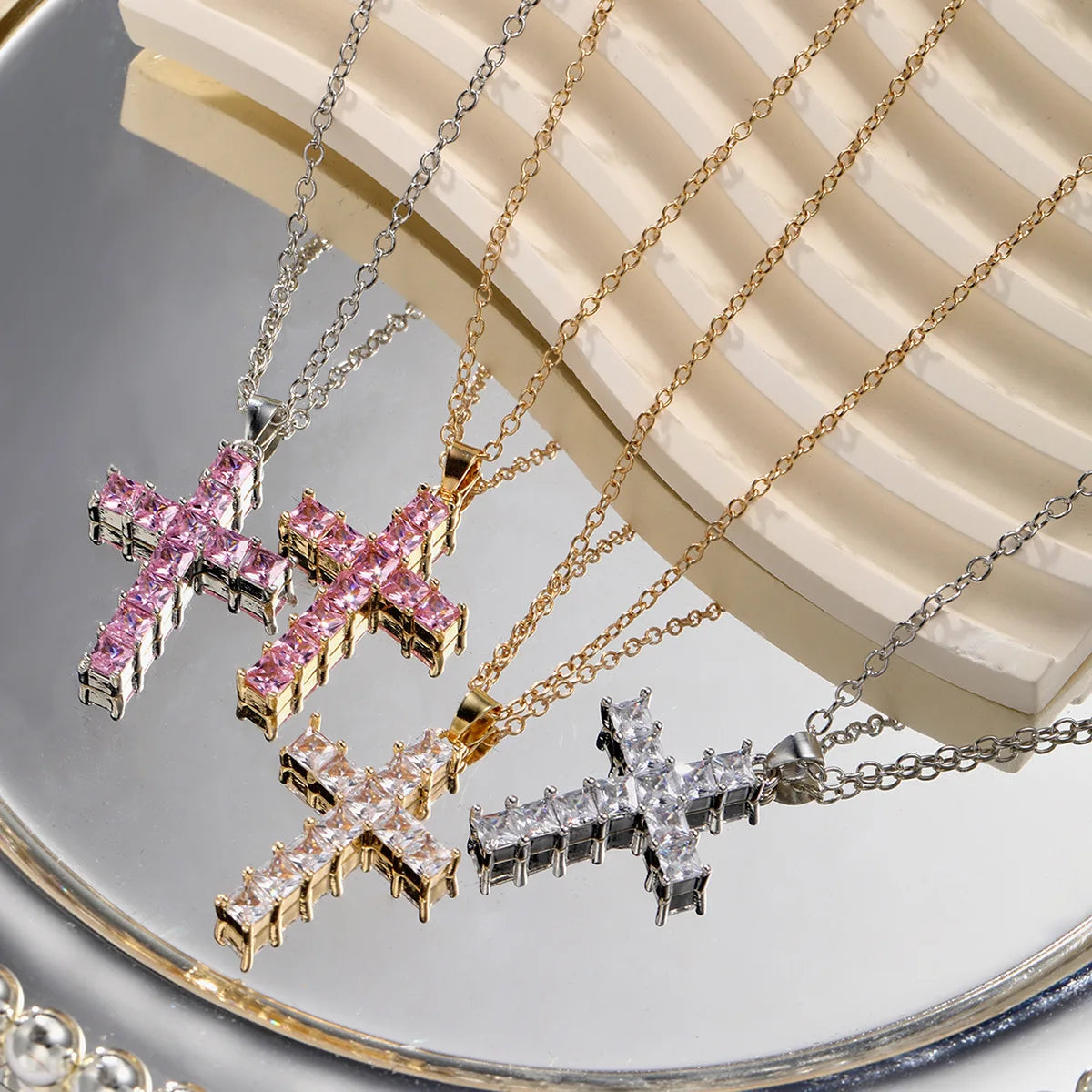 New Fashion Necklaces Female Pendants Gold Multi Color Crystal Jesus Cross Pendant For Women Necklace Party Leisure Time Jewelry Pi-Mart