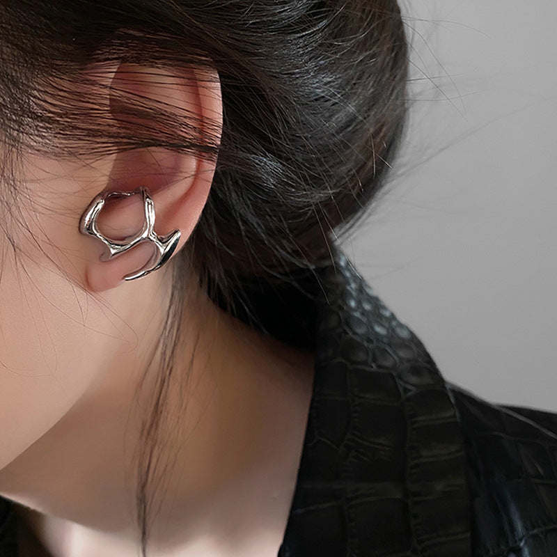 Y2K Irregular Liquid Earrings for Women Silver Color Hip-Hop Punk Fashion Geometric Earring Clip Girl 2024 Trendy Party Jewelry Pi-Mart