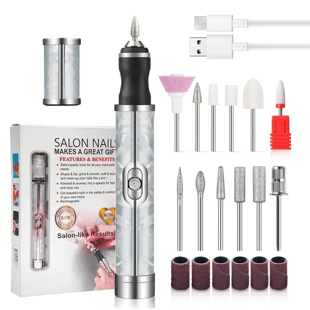 LINMANDA Rechargeable Electric Nail Grinder Nail Polishing Machine Portable Mini Electric Driil Pedicure Kit for Home Salon Tri Light Beauty