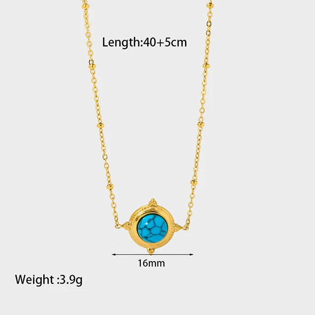 Stylish 18k Gold Plated Stainless Steel Blue Natural Stone Geometric Pendant Necklace for Women Waterproof  Collar Jewelry Gift Pi-Mart