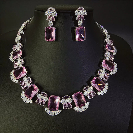 Popular twinkle square sliver color necklace earrings women dress decoration light luxury jewelry wedding Nigerian gift M-902 Pi-Mart