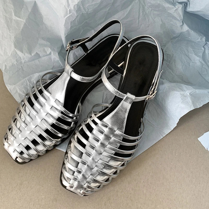 JOZHAMTA Size 34-43 Women Flats Sandals  Fashion Summer Shoes Real Leather Casual Sexy Round Toe Party Daily Dress Sandals Pi-Mart