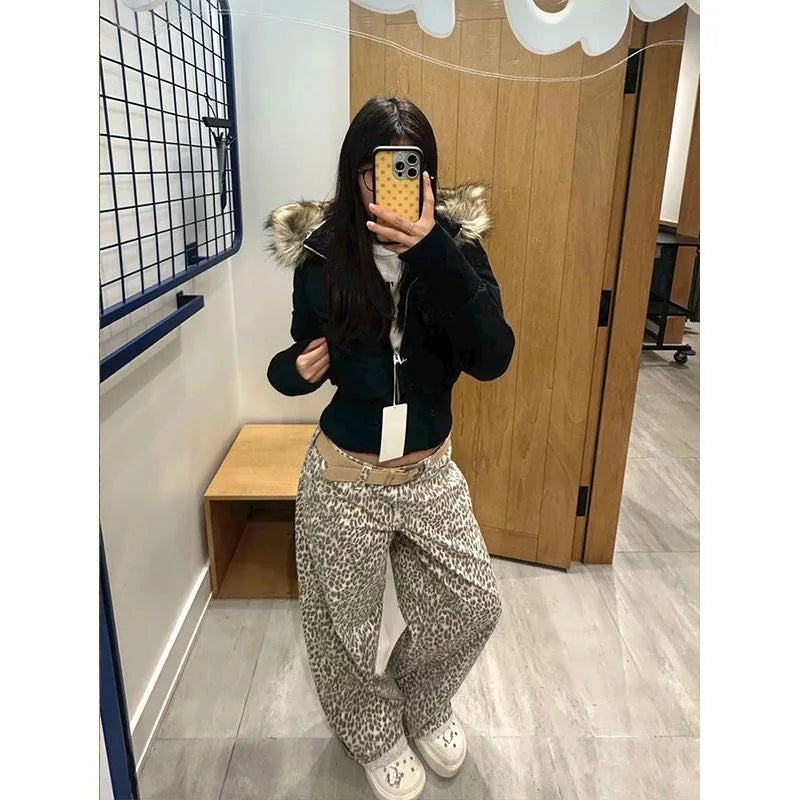 Y2K Retro Slim Women's Autumn and Winter Title Seamed Cotton Jacket Faux Fur Collar Long Sleeve Jacket 2025 New Jacket LadyShow.Store