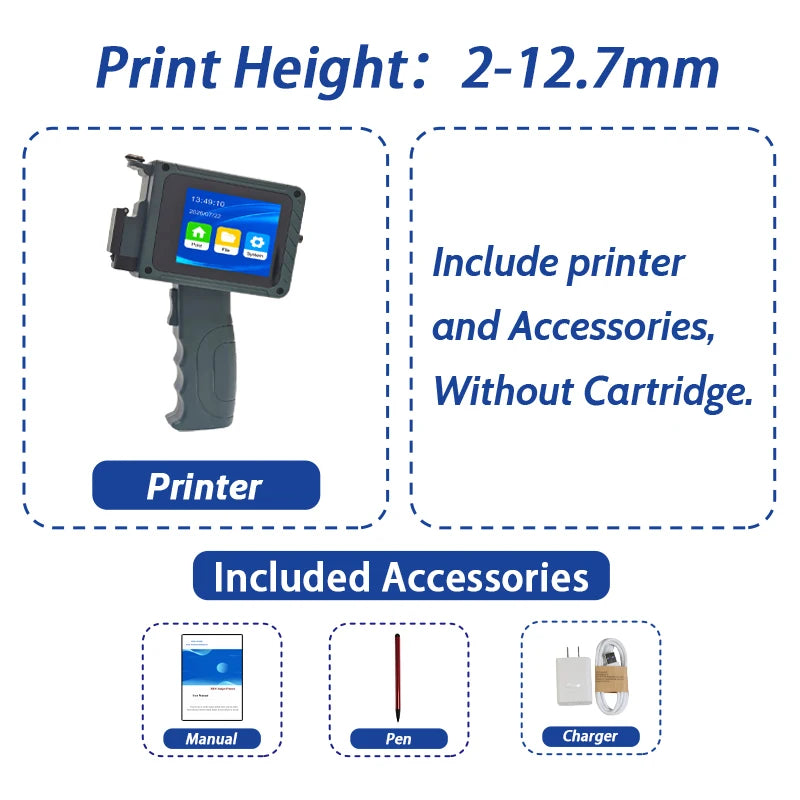 DCODE DC15 12.7mm Portable Handheld Inkjet Printer Lightweight Coding Machine Logo QR Barcode Text Image Date Handheld Printer Pi-Mart