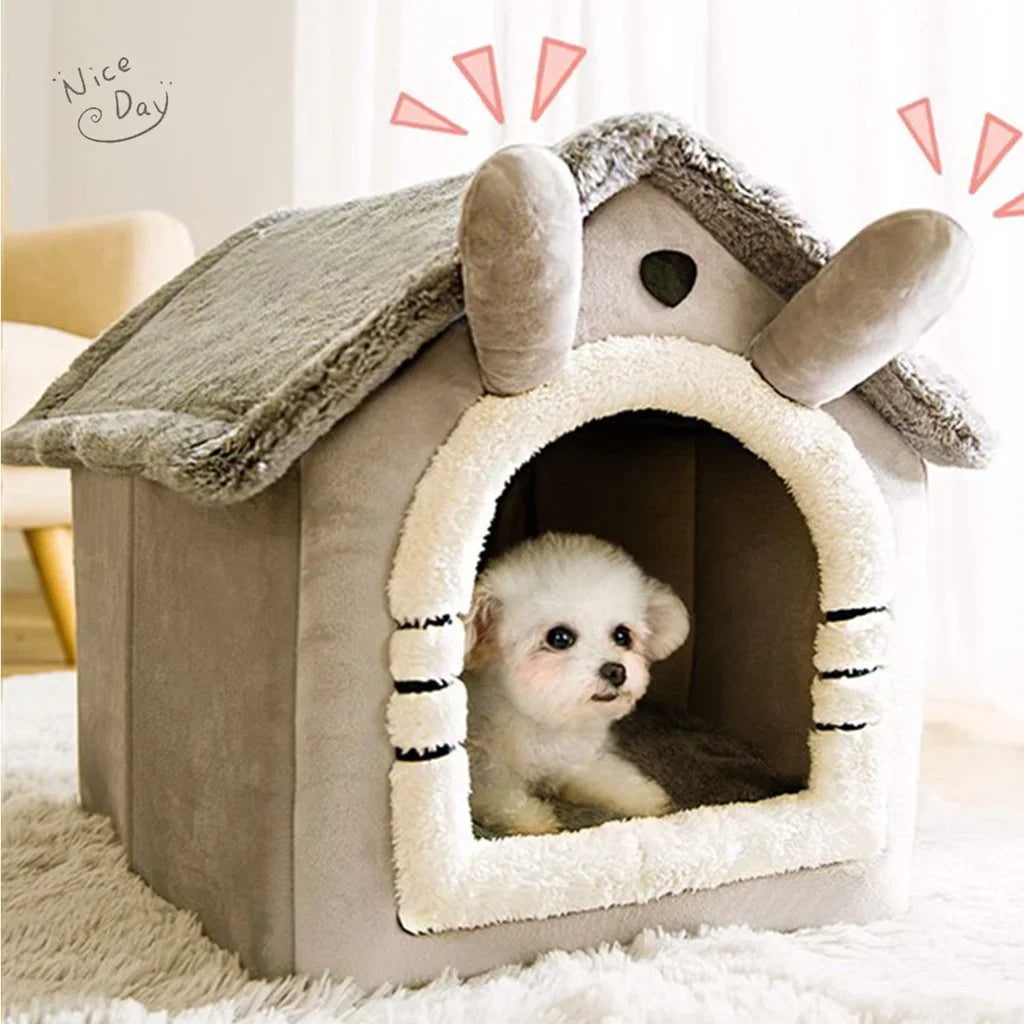 Winter Warm Foldable Pet House Detachable Washable Liner Comfort Kennel Bed for Small Medium Dogs and Cats Indoor Rest Nest Pi-Mart