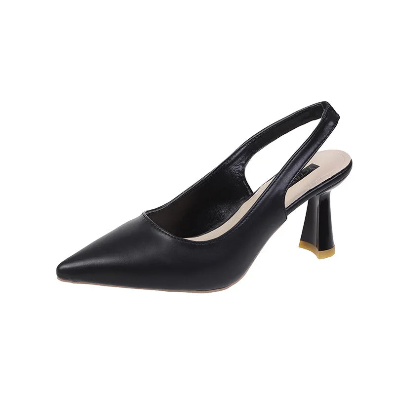 Summer Fashion New Breathable Pointed Toe Stiletto Heel PU Comfortable and Elegant Women's Shoes Shallow Mouth Sexy Sandals Pi-Mart