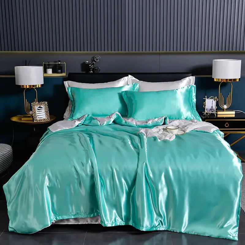 Luxury 100% Silk Bedding Set with Duvet Cover Set Double King Queen Size Bedding Cover Kit 4pcs Bed Cover Bed Linen Sets Pi-Mart