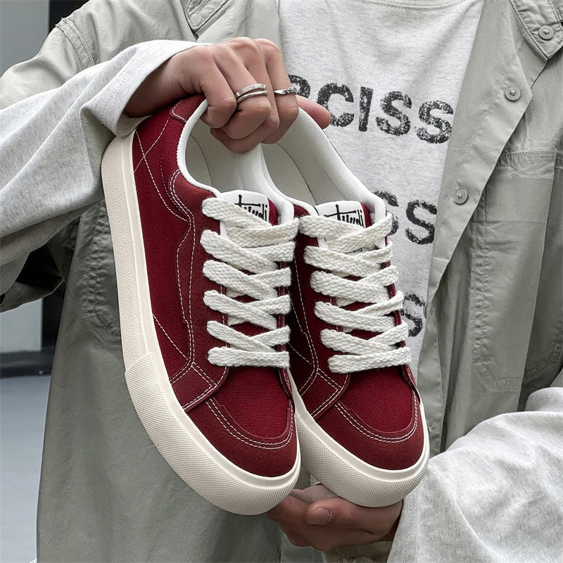 Mens Cowboy canvas Shoes Breathable Trend Mens board Shoes Thick Sole Trend Comfortable student Skateboard Trainers Footwear Pi-Mart