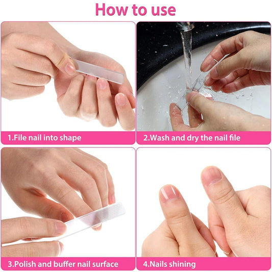 8PCS Portable Nano Glass Nail File, Crystal Glass Nail Polish Nail Care Tool Kit Tri Light Beauty