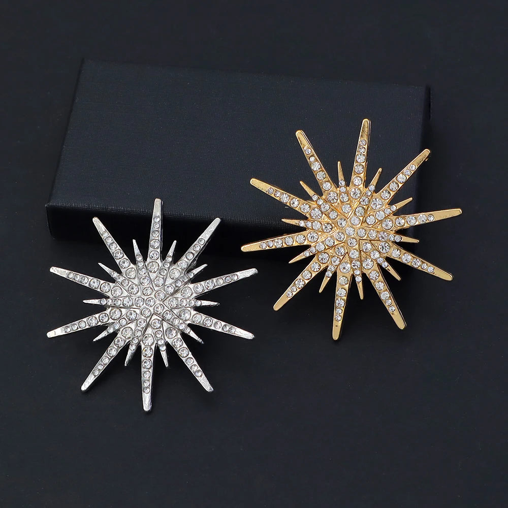 Rhinestone Hexagram Brooches for Women Men Fashion Starburst Metal Lapel Pin Clothes Accessories Office Leisure Jewelry Gift Pi-Mart