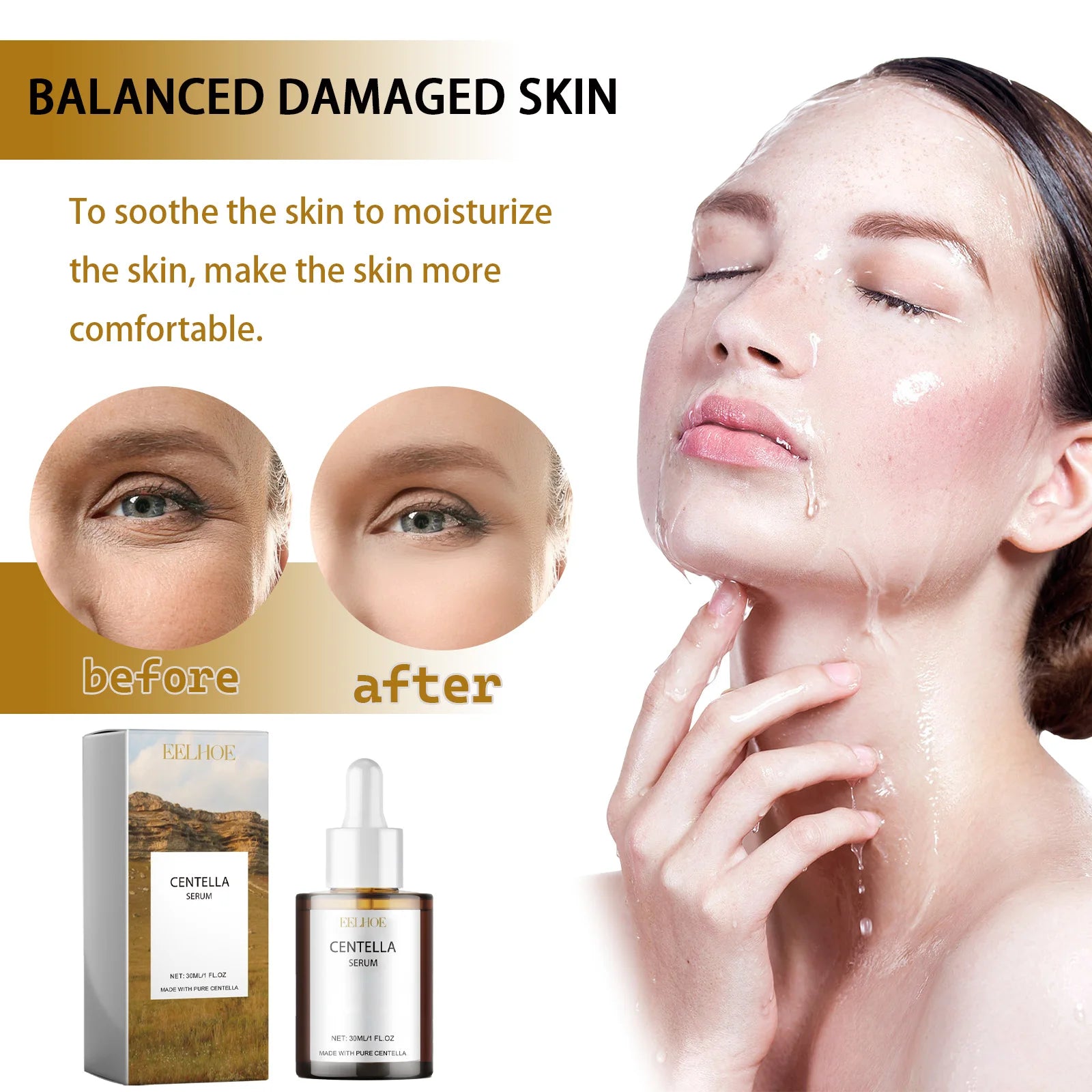 Centella Serum Nourish Improvement Dry Skin Smoothing Tightening Brightening Moisturizing Hyaluronic Acid Face Essence Skin Care Pi-Mart