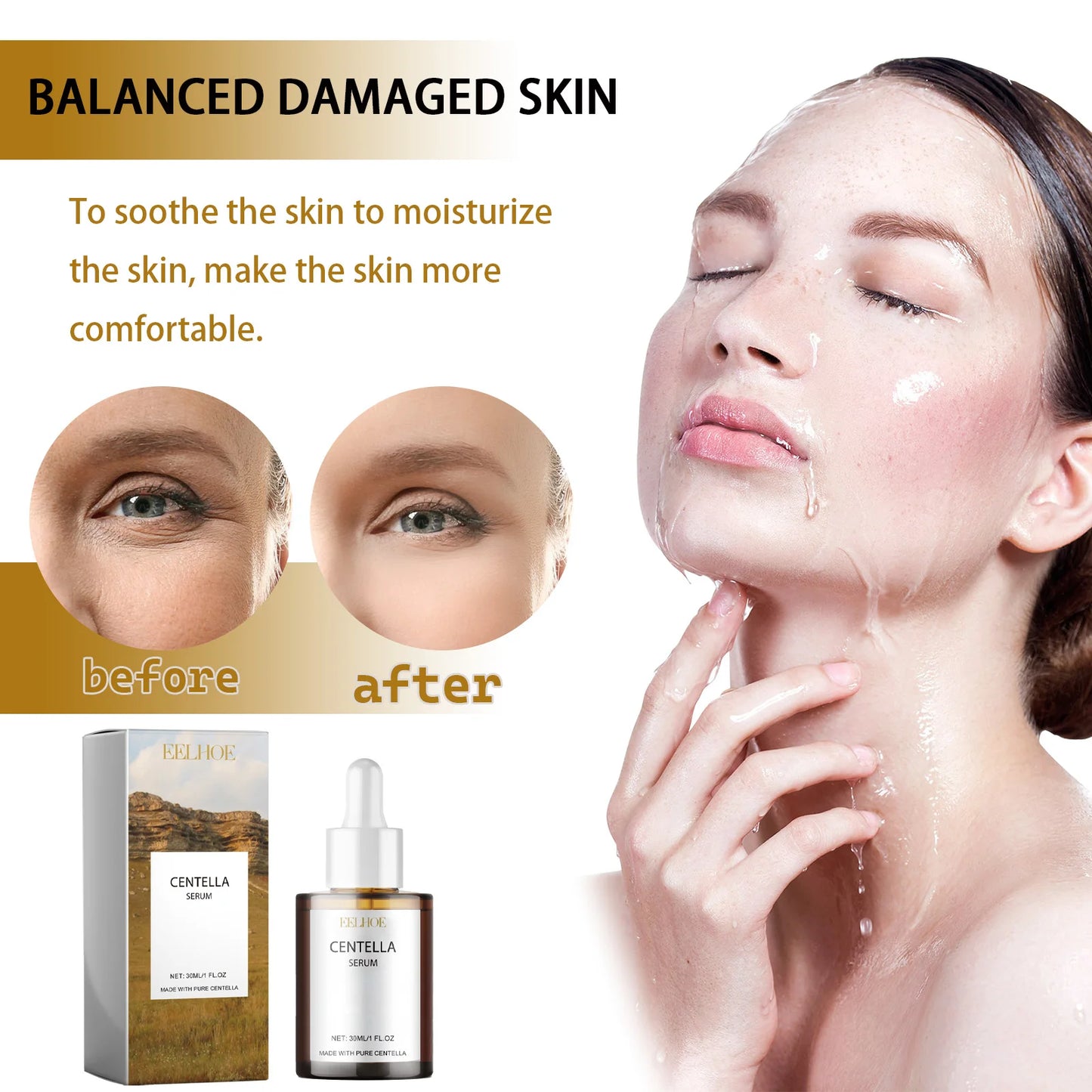 Centella Serum Nourish Improvement Dry Skin Smoothing Tightening Brightening Moisturizing Hyaluronic Acid Face Essence Skin Care Pi-Mart
