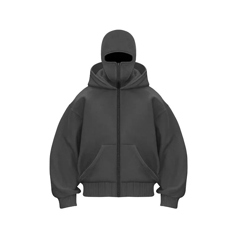 Men and Women Balaclava Y2K Gothic Harajuku Spring Autumn Winter New Item Double Hooded Sweatshirt Men Hooded Mask Zipper Jacket Pi-Mart