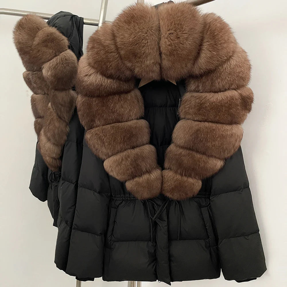 Reality Fur Jacket Real Fur Collar Duck Down Coat Female Winter Hooded Warm Fox Fur Coat Women Natural Raccoon Fur Puffer Jacket LadyShow.Store