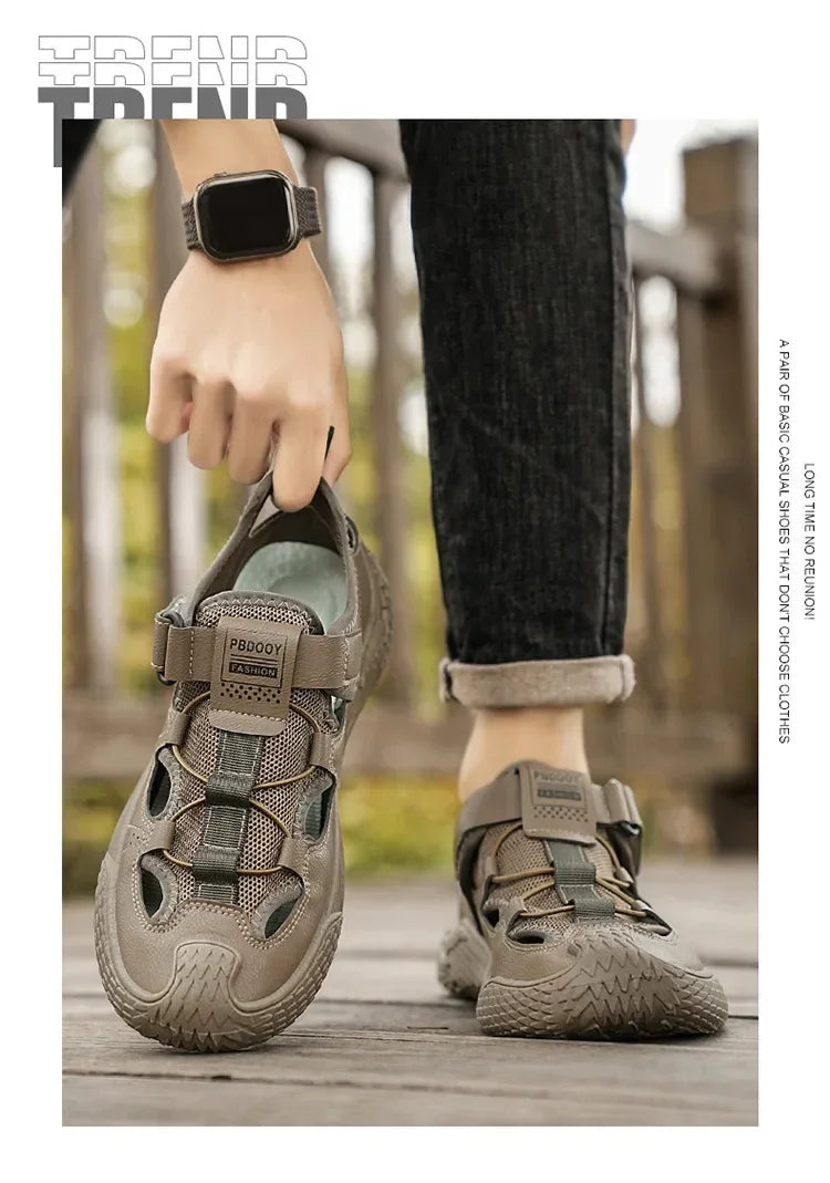 Large Size Sandals for Men, 2026 New Style, Trendy, Versatile, Casual Sports Sandals, Soft-Soled Hollow Beach Shoes for Men Pi-Mart