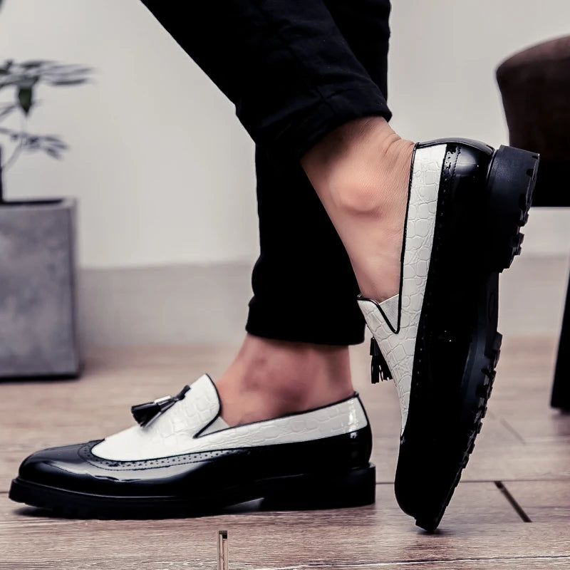 Men Loafers PU Splicing Tassel Decoration Low Heel Comfortable Classic Daily Business Men Shoes Pi-Mart