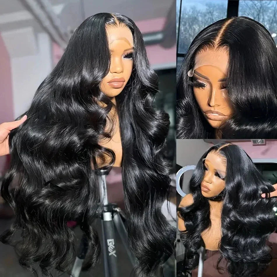 Brazilian Remy Human Hair Lace Front Wig Natural Black Body Wave 13x4 HD Transparent Lace Frontal Pre Plucked For Women LadyShow.Store