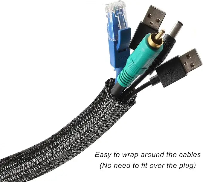 1M 3M 5M Braided Cable Sleeve PET Nylon Wrapping Cable Casing Cable Sleeves Wire for Desk PC TV Wire Protector Cable Wrap Cover Pi-Mart