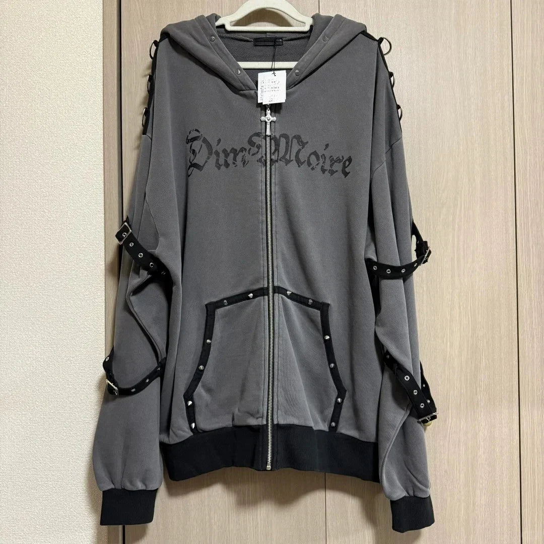 Streetwear Harajuku Hoodies Jackets Women's Clothing Hooded Punk Zipper Coat Japanese Rivet Print Vintage Casual Y2k Sweatshirts LadyShow.Store