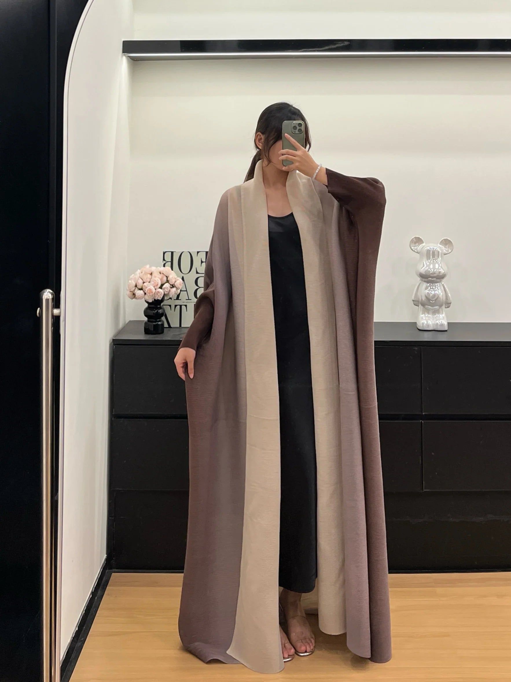 Wrinkled Women's Windbreaker Jacket Bat Sleeve Scarf Collar, Gradient Long Robe Fashion Retro Coats and Jackets Women LadyShow.Store