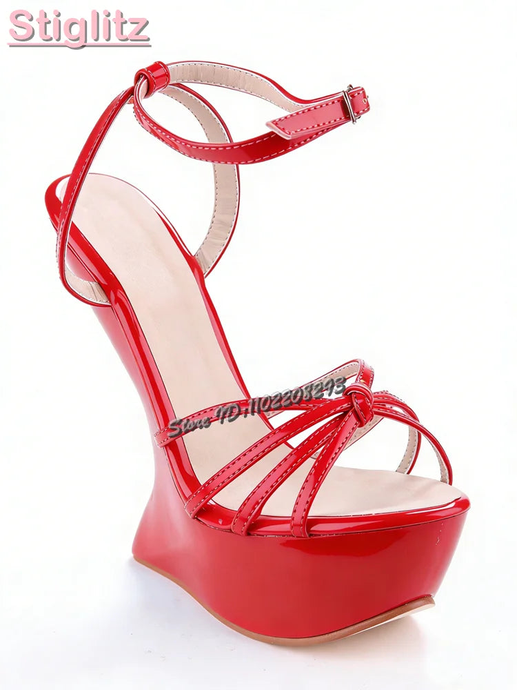 Cross-tied Super High Heel Sandals Candy Color Round Toe Platform Strange Style Heels 2025 Summer Women Shaped Heel Shoes 15CM LadyShow.Store