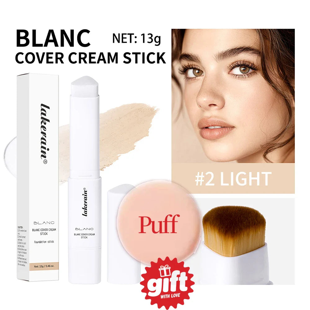 Lakerain Color Changing Foundation Stick Full Coverage Matte Finish Dual-Ended Brush & Stick Waterproof Smooth Foundation Makeup Tri Light Beauty