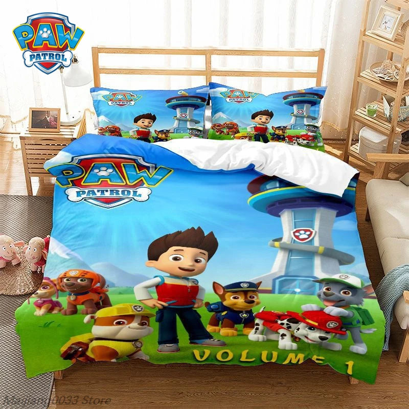 Paw Patrol Cute Puppy Duvet Cover Set, Cartoon Anime Quilt Cover with Pillowcase, Soft Bedding, Bedroom Decor Gift for Kids Pi-Mart