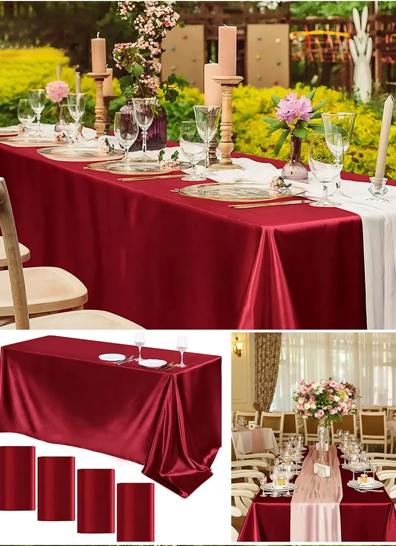 Rectangle Wedding Satin LargeTablecloth Bright Smooth Silk Table Cover Christmas Anniversary Dining Party high-end Table Decor Pi-Mart