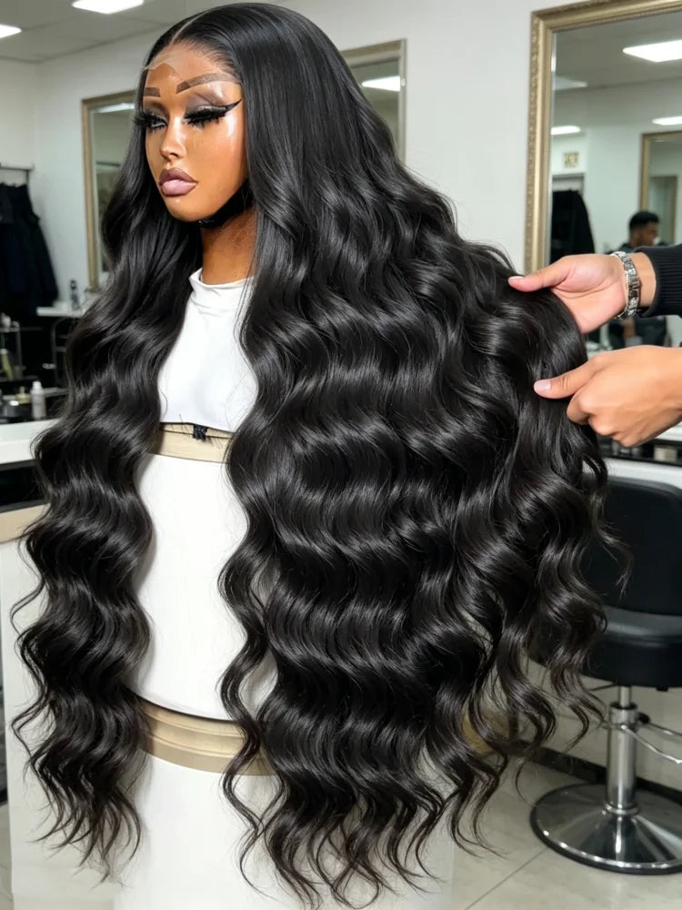 Brazilian Remy Human Hair Lace Front Wig Natural Black Body Wave 13x4 HD Transparent Lace Frontal Pre Plucked For Women LadyShow.Store