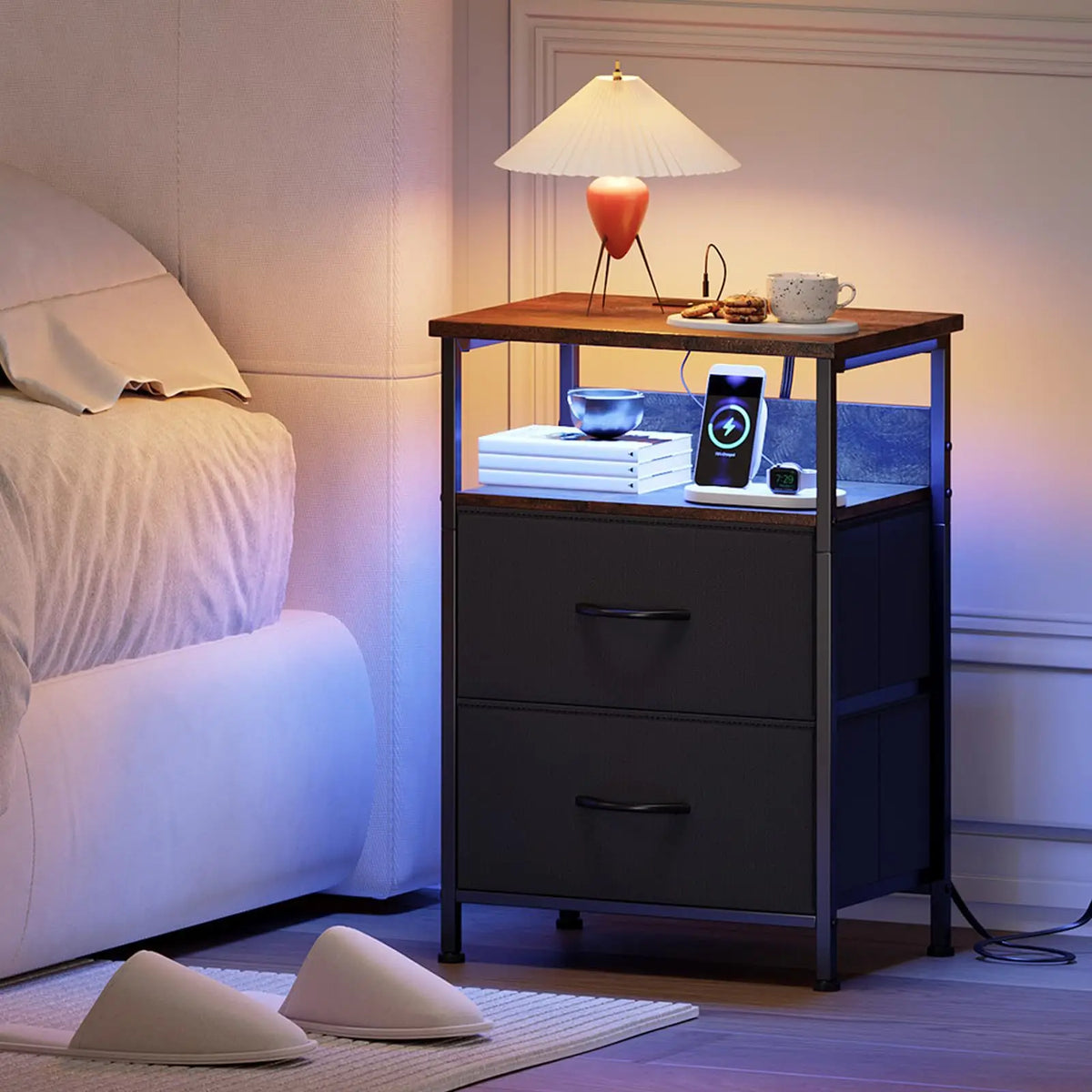 bedside table, chest cabinet, dresser, two drawers with cloth drawers, storage cabinet Pi-Mart