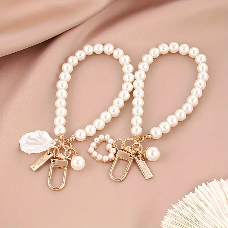 ZAKOL Shiny Pearl Shell Keychain Cute Pendant For Women Girls Bag Backpack Car Key Phone Charm Accessory Pi-Mart