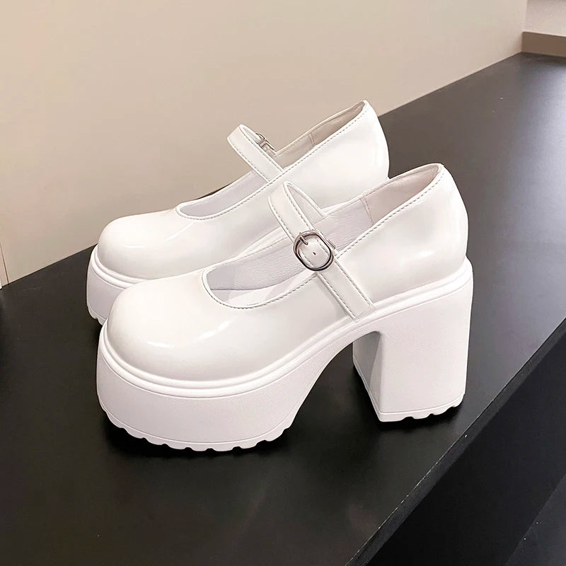 Black Super High Heels Mary Jane Shoes Women 2026 Goth Chunky Platform Pumps Woman Plus Size Ankle Buckle Party Lolita Shoes 42 Pi-Mart