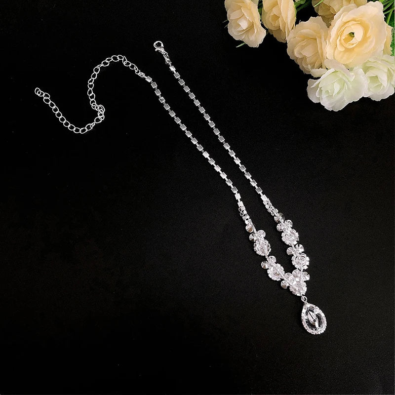 Women's Necklace Earrings Set Zircon Dangle Earrings Set Exquisite Wedding Party Jewelry Set for Anniversary Mother's Day Gift Pi-Mart