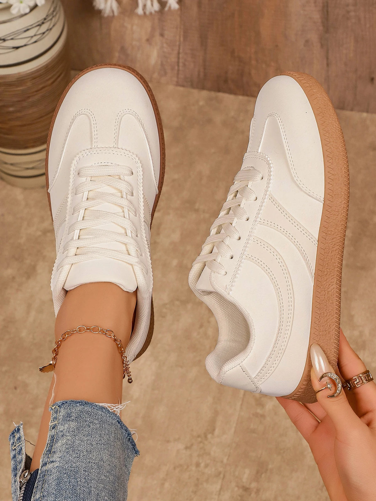 Retro Brown Platform Sneakers Women 2026 Flat Trend German Training Shoes Woman Plus Size 43 Non-slip Thick Sole Vulcanize Shoes Pi-Mart
