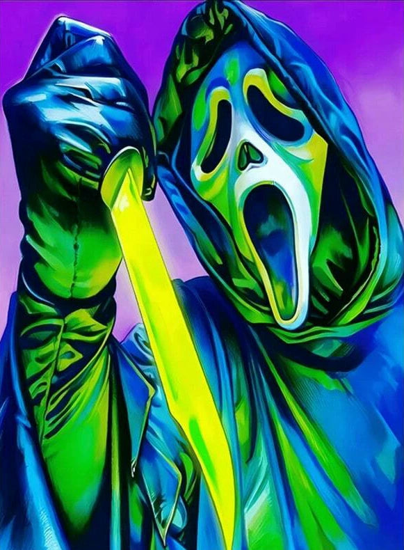 Neon Scream Ghost Face Killer with Knife 5D Full Drill Diamond Painting Kit DIY Embroidery Mosaic Horror Home Wall Decor Pi-Mart