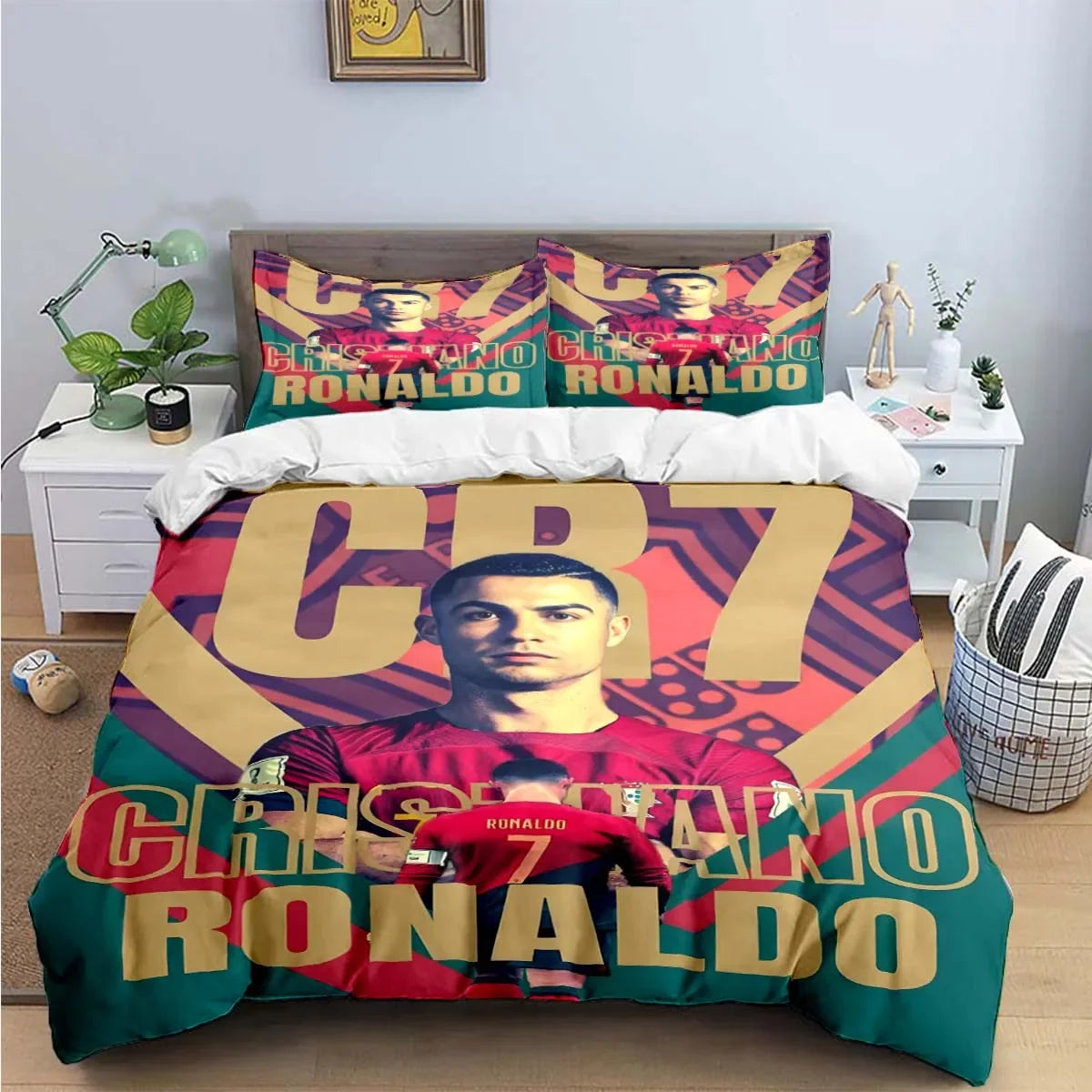 Fashion Football Star M-Messi R-Ronaldo Printing Bedding Set Duvet Cover Comforter Bed  Youth Kids Girl Boys Luxury Gift Pi-Mart