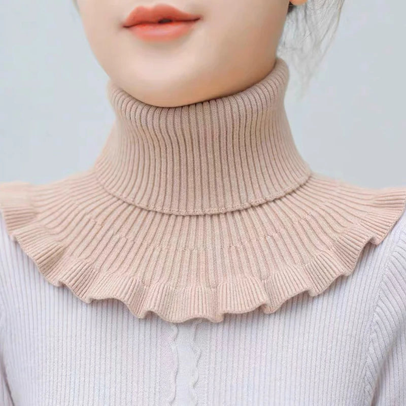 Warm Knitted Fake Collar Women Thicken Turtleneck Ruffles False Collars Detachable Neck Guard Winter Windproof Fake Collar Pi-Mart