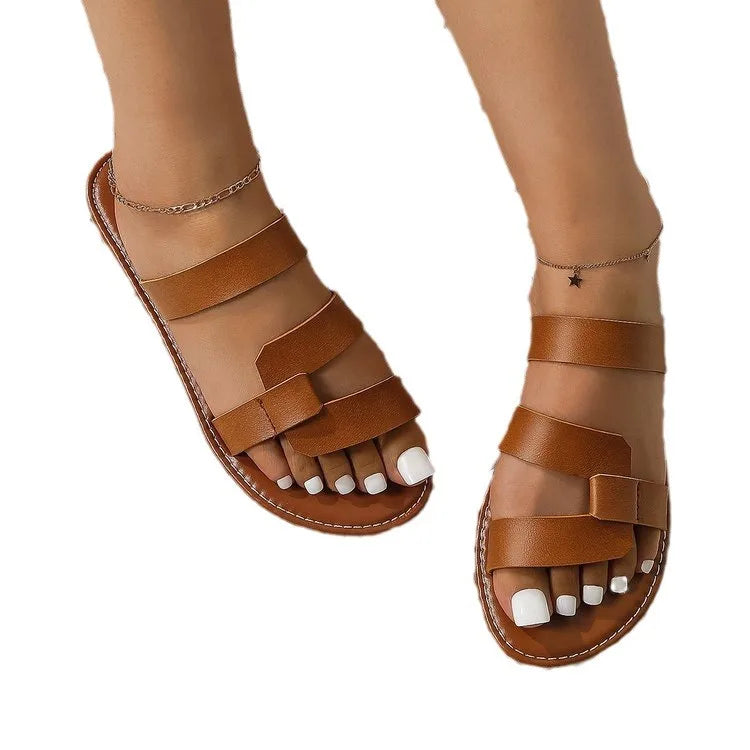 Women's Solid Color Slides, Lightweight Flat Slip On Walking Slides, Comfort Beach Slides Pi-Mart